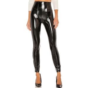 Spanx Black Faux Patent Leather Leggings Black High Rise Ankle Liquid M Petite